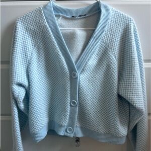 ZARA blue and white checkered fuzzy sweater